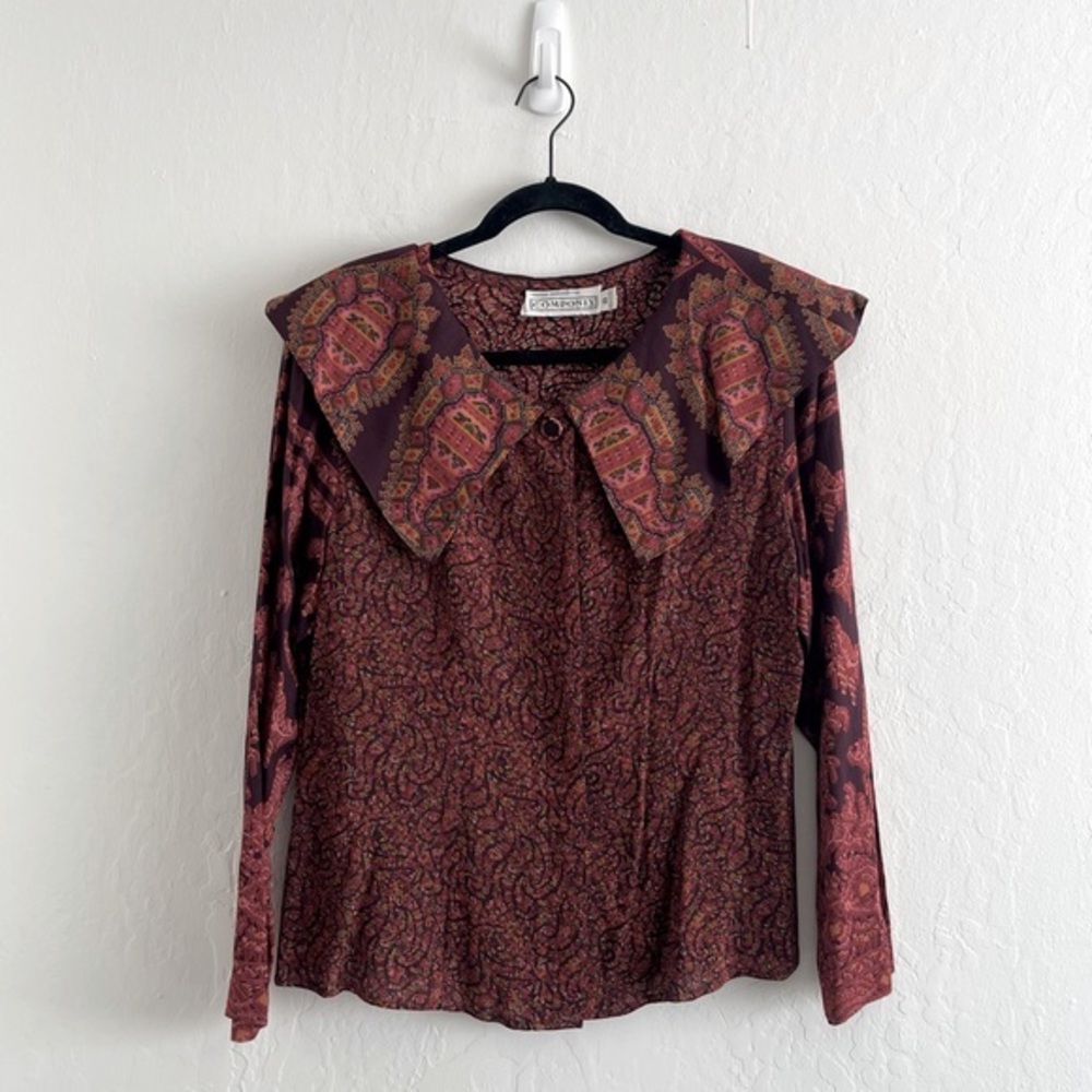 Vintage 90s Componix Floral Paisley Large Collar Button Up Blouse Womens 8